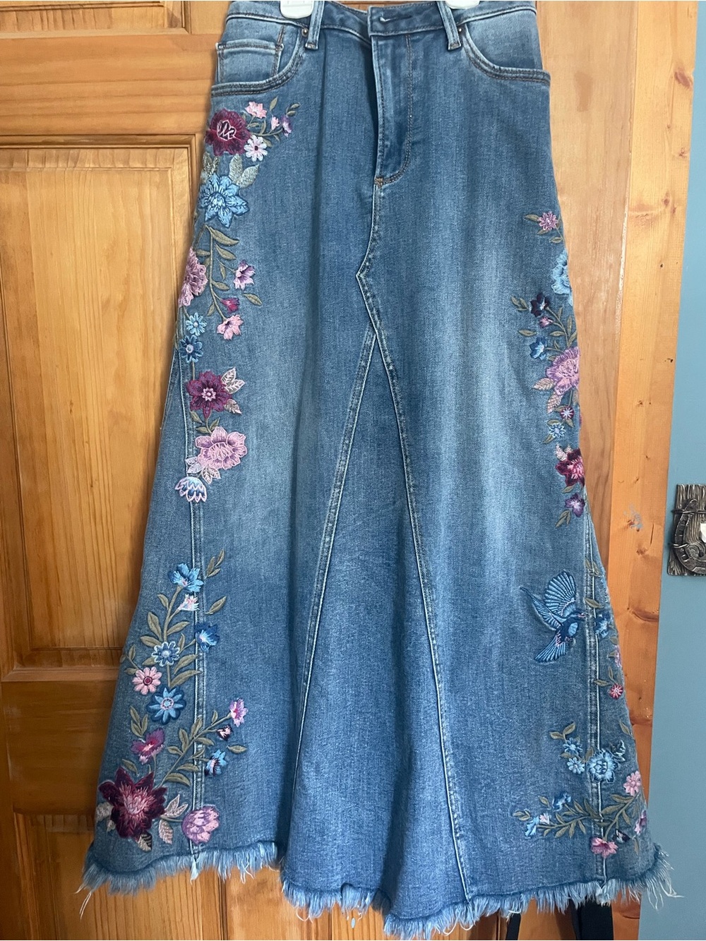 DRIFTWOOD Embroidered Floral Wide-Leg Denim Jeans - Blue
